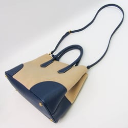 Prada Saffiano Double BN2775 Women's Canvas,Leather Handbag,Shoulder Bag Beige,Blue