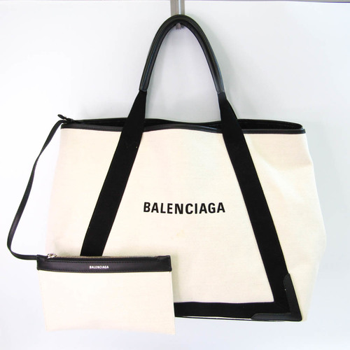 Balenciaga Navy Cabas 339936 Women,Men Canvas Tote Bag Black,Ivory