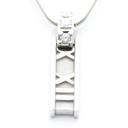 Polished TIFFANY Atlas 3P Diamond Necklace 18K White Gold WG Pendant BF552533