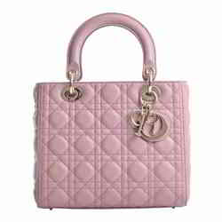 Christian Dior Leather Lady Cannage Handbag Pink Beige