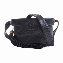 CHANEL Chanel lambskin matelasse here mark shoulder bag with tassel black