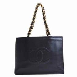 CHANEL Chanel Leather Deca Coco Mark Chain Tote Bag Black