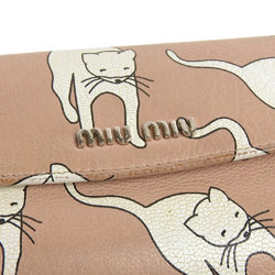 Miu MIUMIU cat pattern tri-fold wallet leather pink x white 5ML225