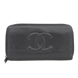 CHANEL Chanel caviar skin here mark round long wallet black