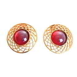 CHANEL Chanel grippore color stone earrings red/gold metal
