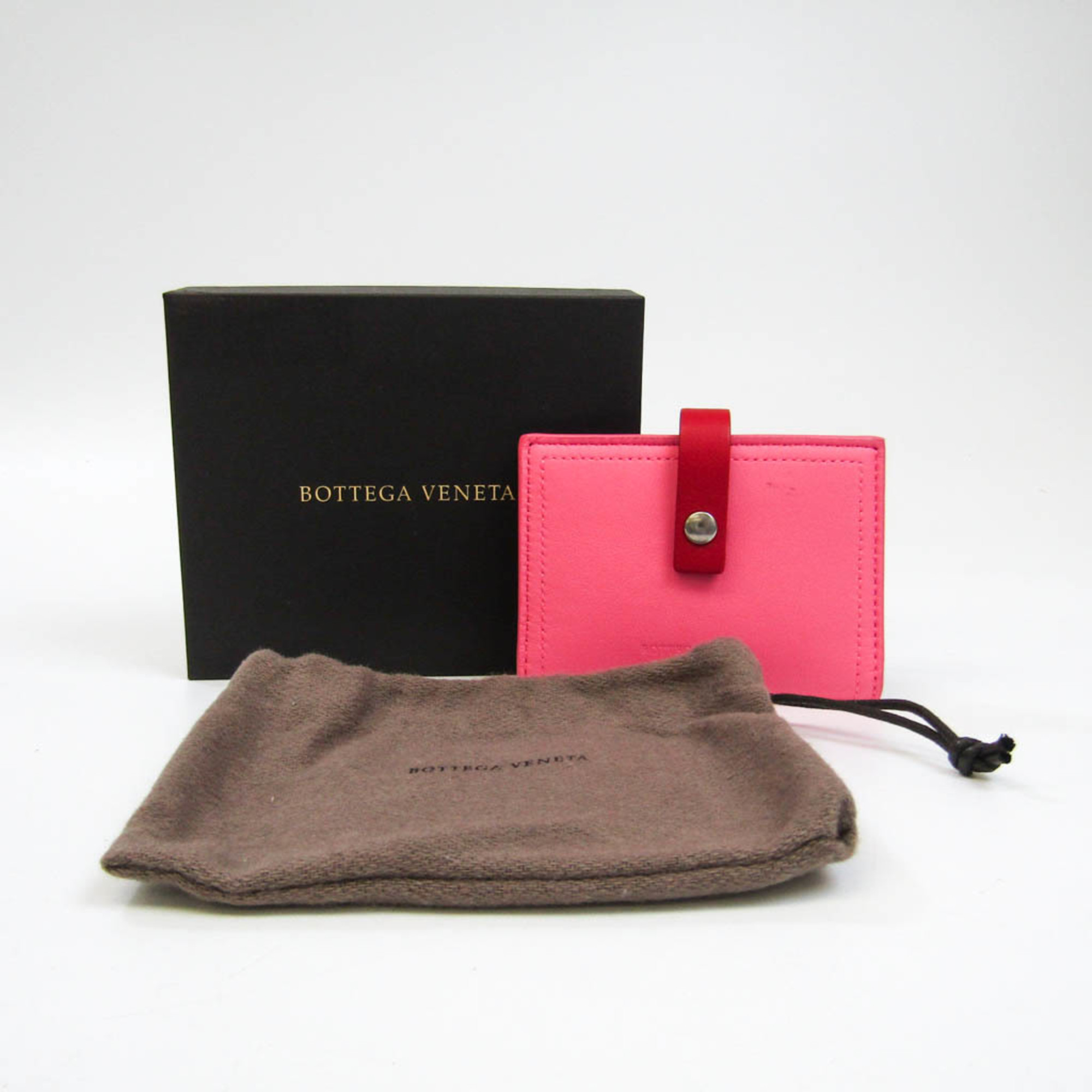 Bottega Veneta Leather Card Case Pink,Red Color