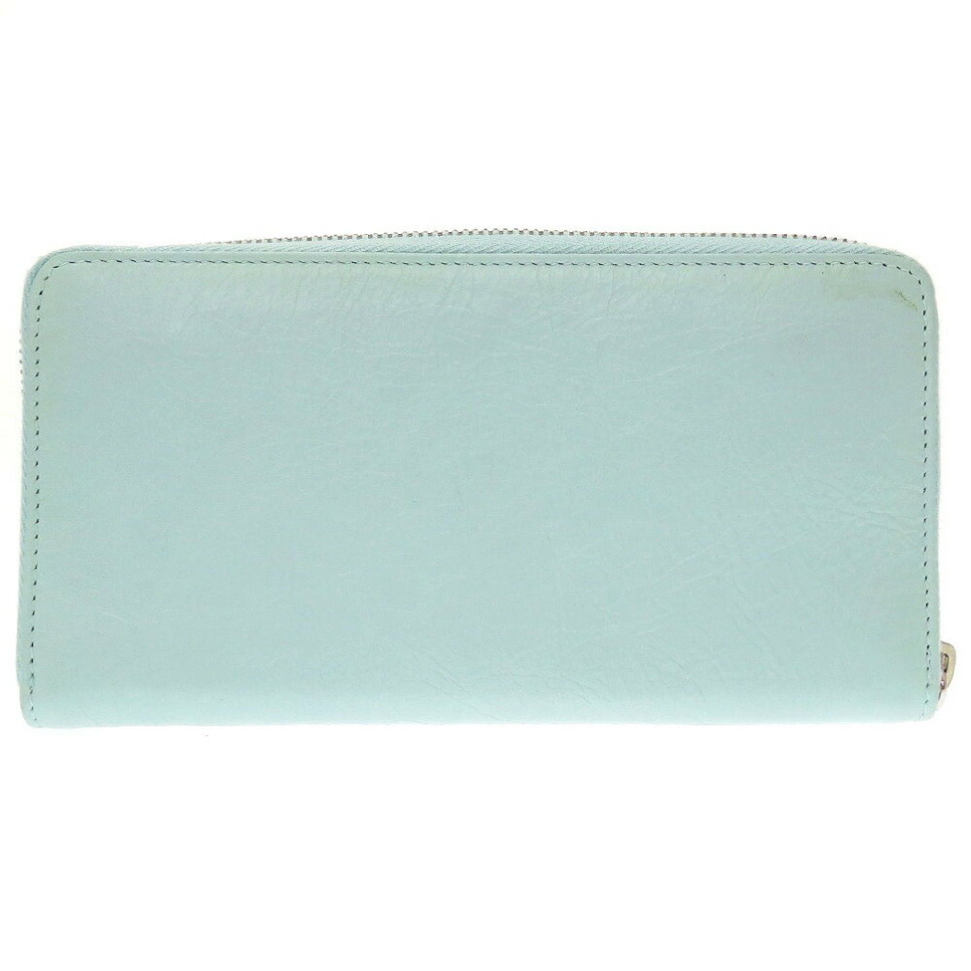 Balenciaga Classic Continental 253036 Leather Light Blue Round Long Wallet