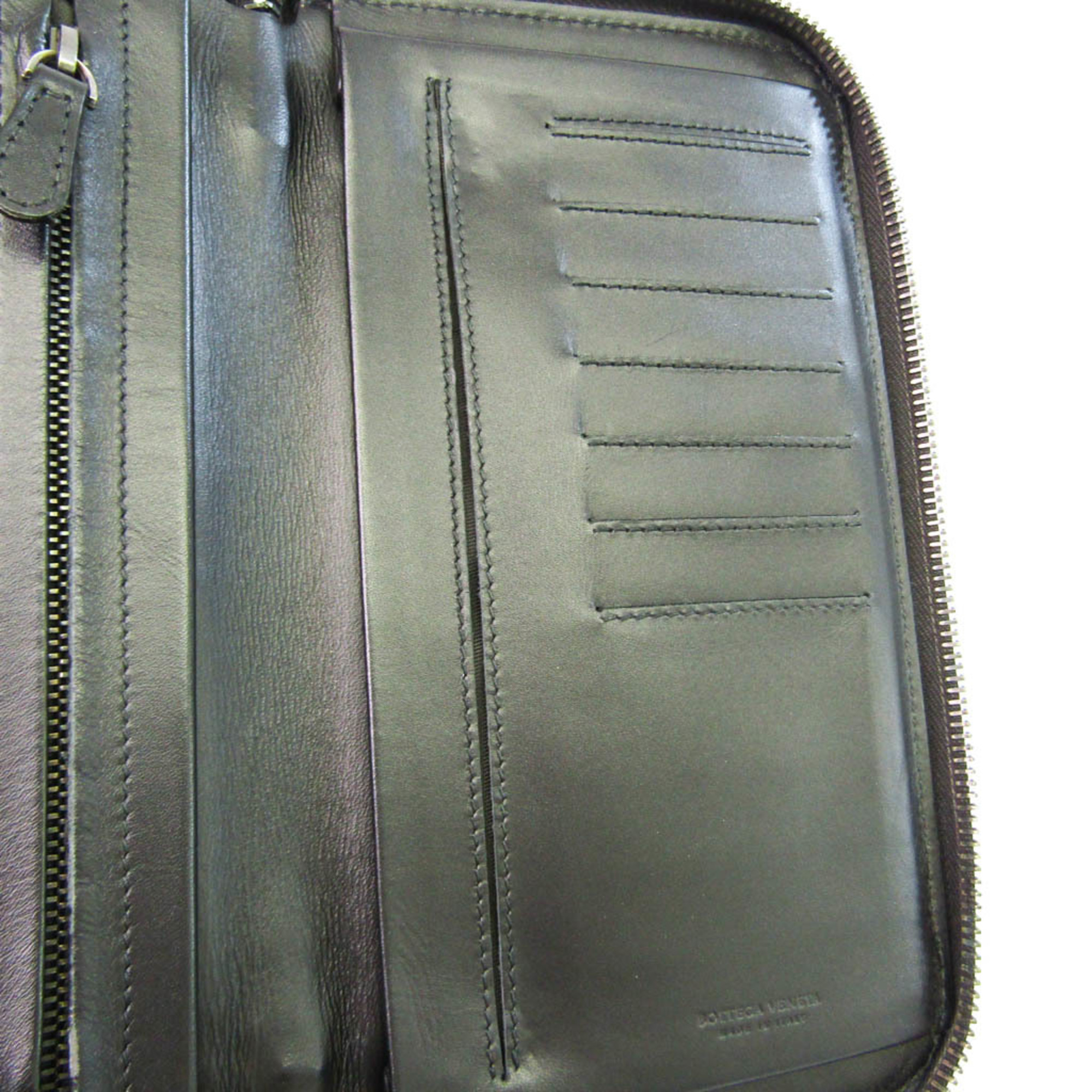 Bottega Veneta Intrecciato Men's Leather Long Wallet (bi-fold) Black