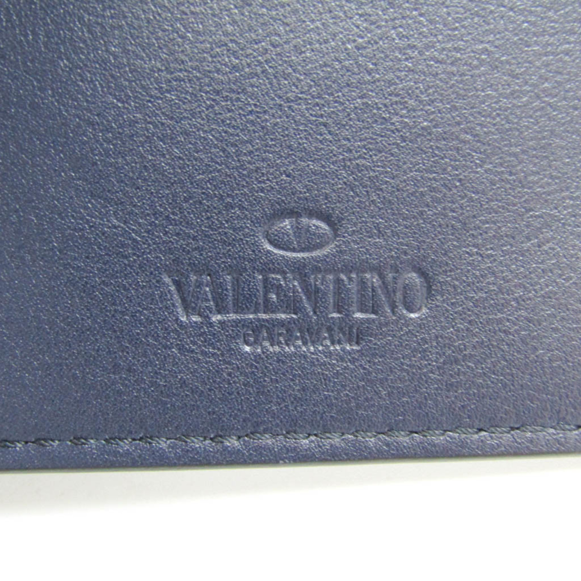Valentino Garavani 1Y2P0655 Leather Studded Card Case Dark Navy