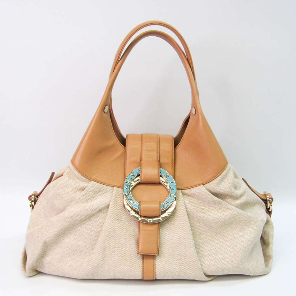 Bvlgari Chandra Women's Leather,Canvas Handbag Ivory,Light Camel | eLADY  Globazone