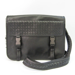 Bottega Veneta Intrecciato Messenger 534435 Unisex Leather Shoulder Bag Black