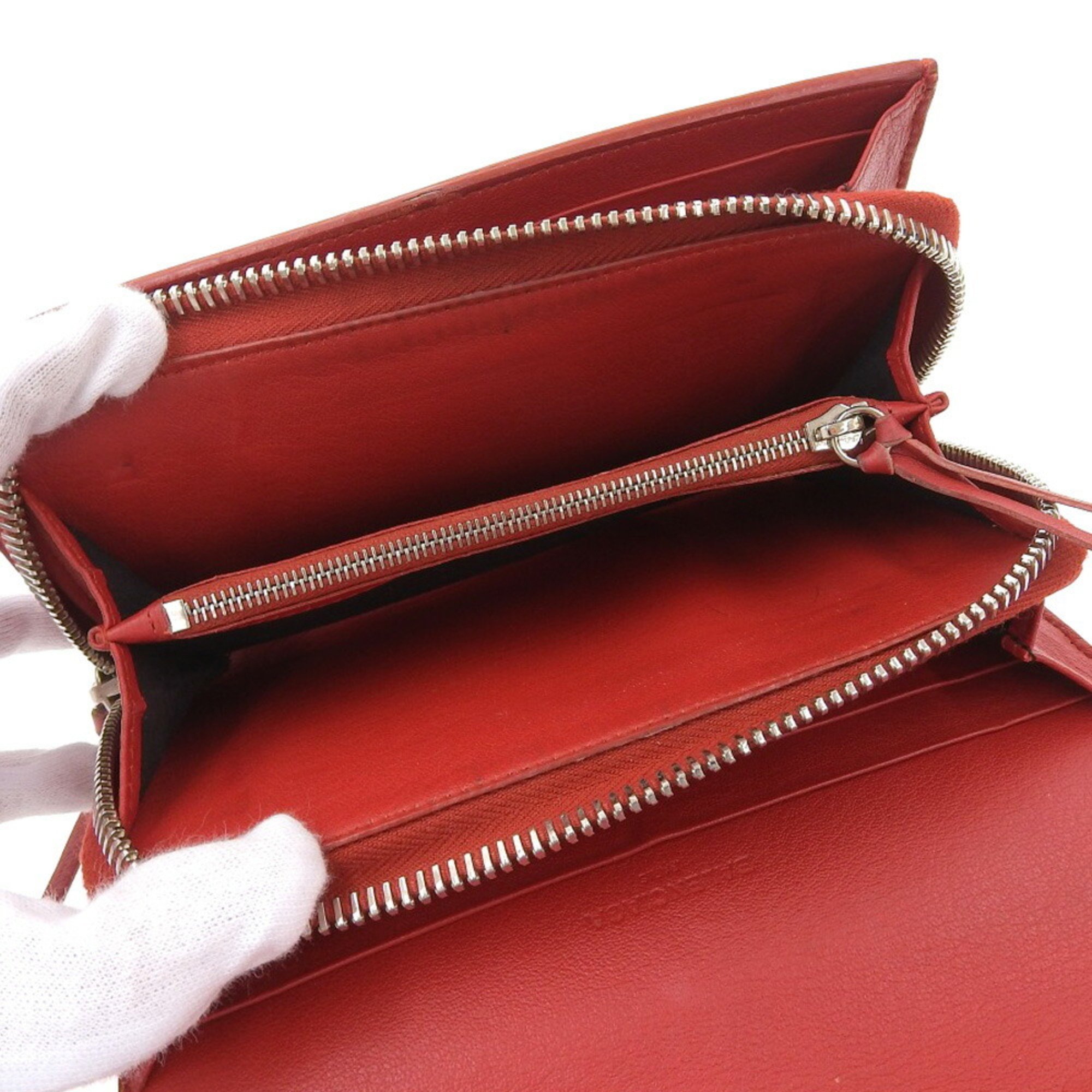 Balenciaga BALENCIAGA Paper Manny Zip Around Hook Long Wallet Leather Red 371661