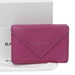 Balenciaga BALENCIAGA paper mini wallet with hook tri-fold leather pink 391446