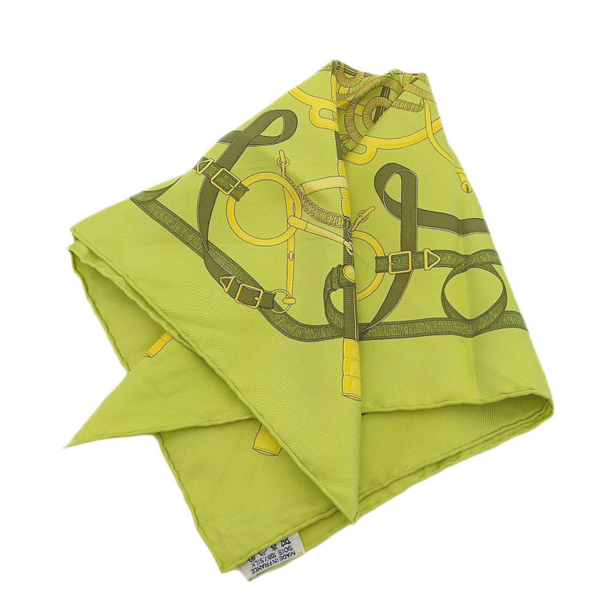 Hermes HERMES Carre 40 Apron Doll Belt Pattern Scarf Silk Green Lime