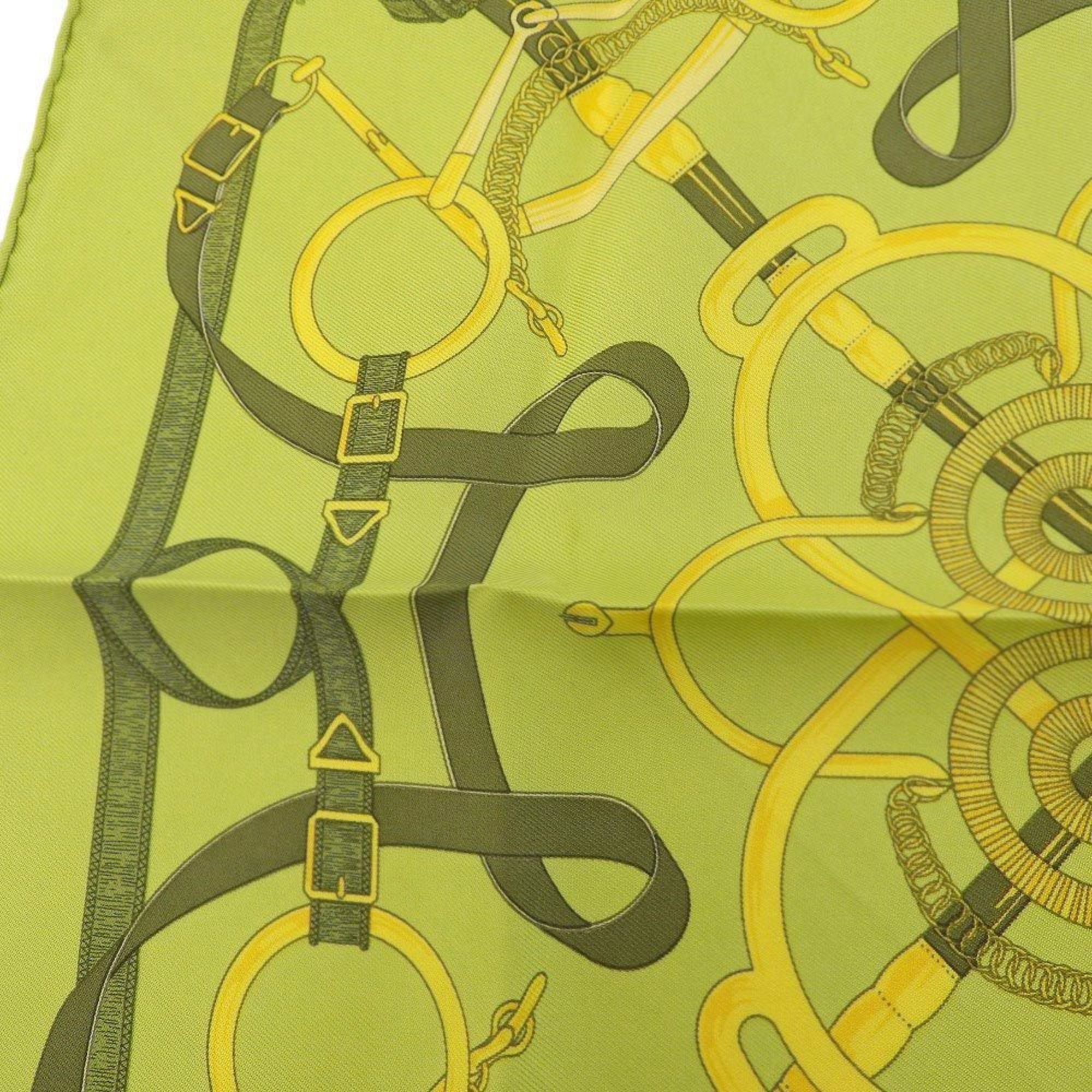 Hermes HERMES Carre 40 Apron Doll Belt Pattern Scarf Silk Green Lime