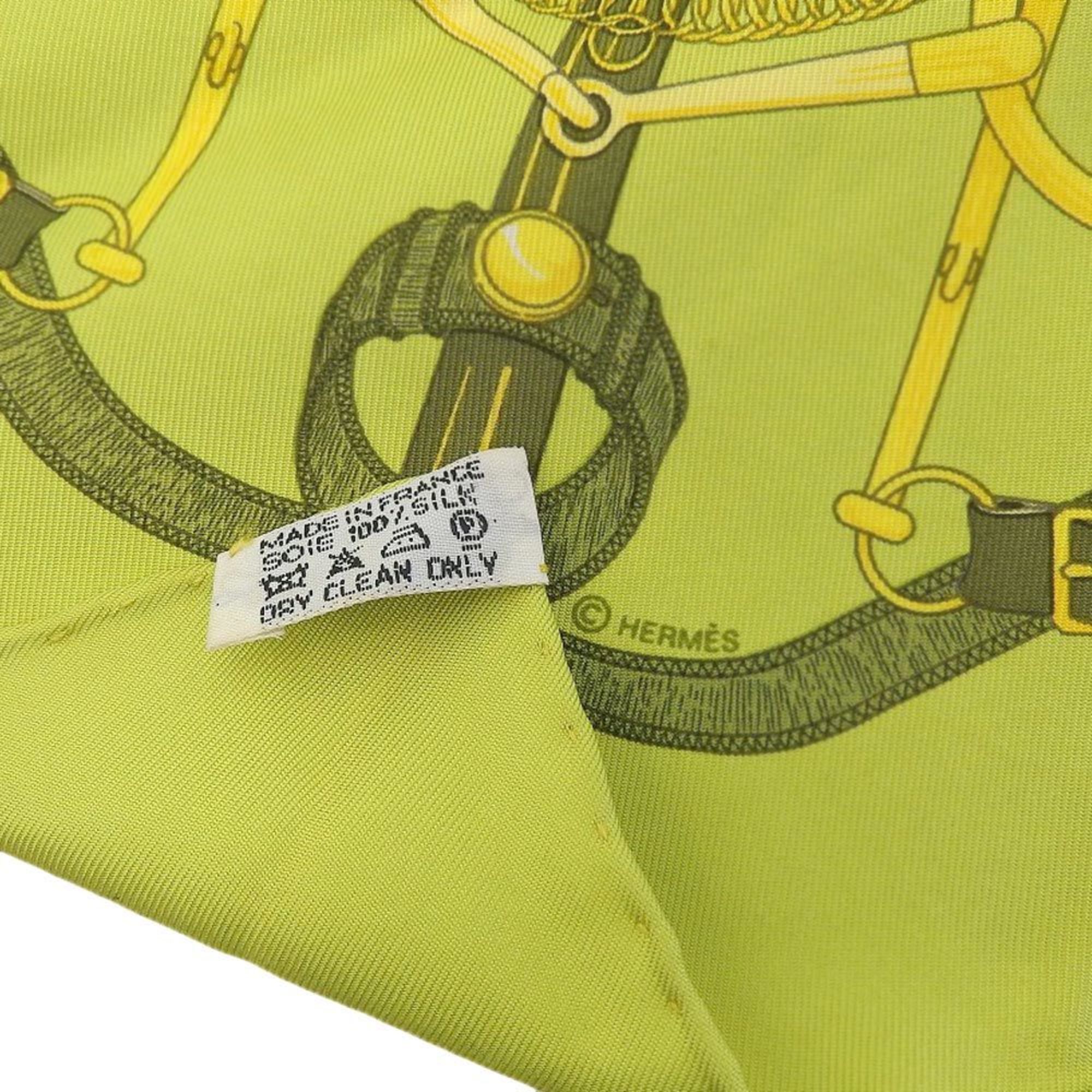 Hermes HERMES Carre 40 Apron Doll Belt Pattern Scarf Silk Green Lime