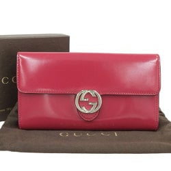 Gucci GUCCI interlocking G long wallet with hook patent leather pink 369663 203887