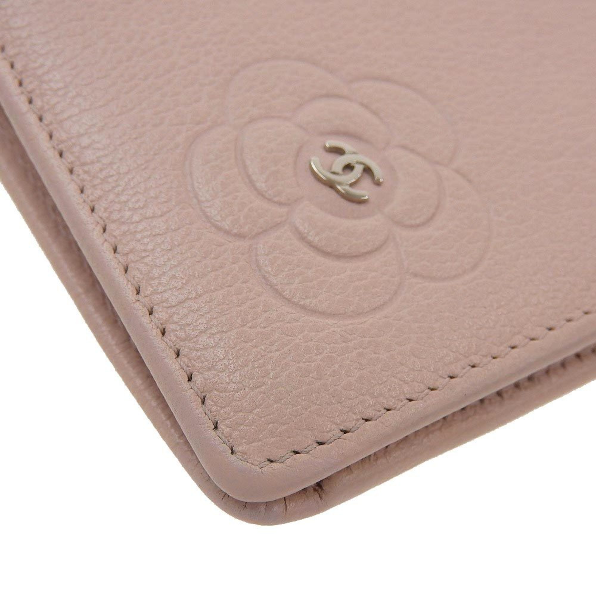 Chanel CHANEL Logo Coco Mark Camellia Bifold Long Wallet with Pink Seal (15 Series) A46511