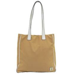 BALLY logo tote bag nylon leather beige white