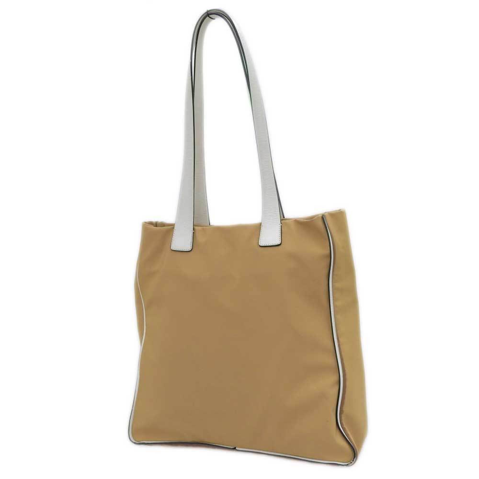 BALLY logo tote bag nylon leather beige white