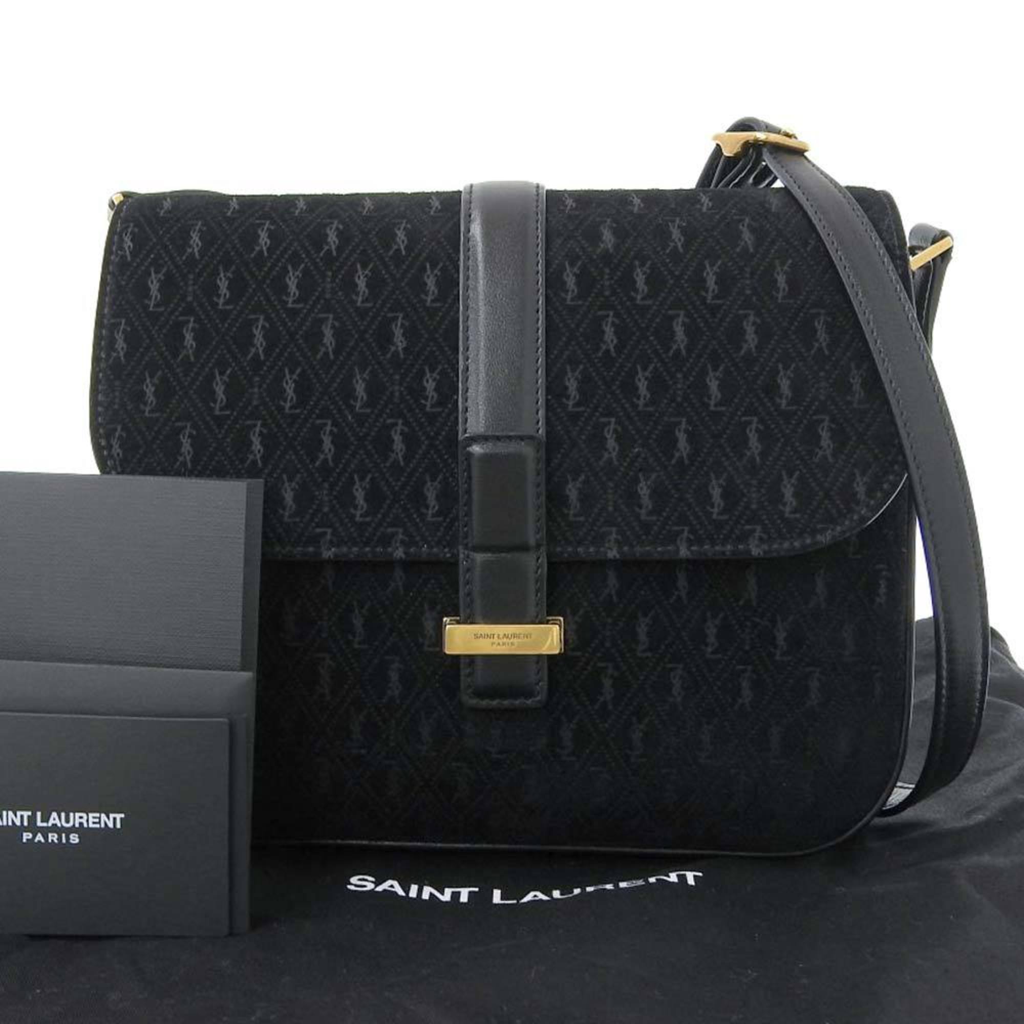 Yves Saint Laurent YSL Satchel Shoulder Bag Suede Black 568604