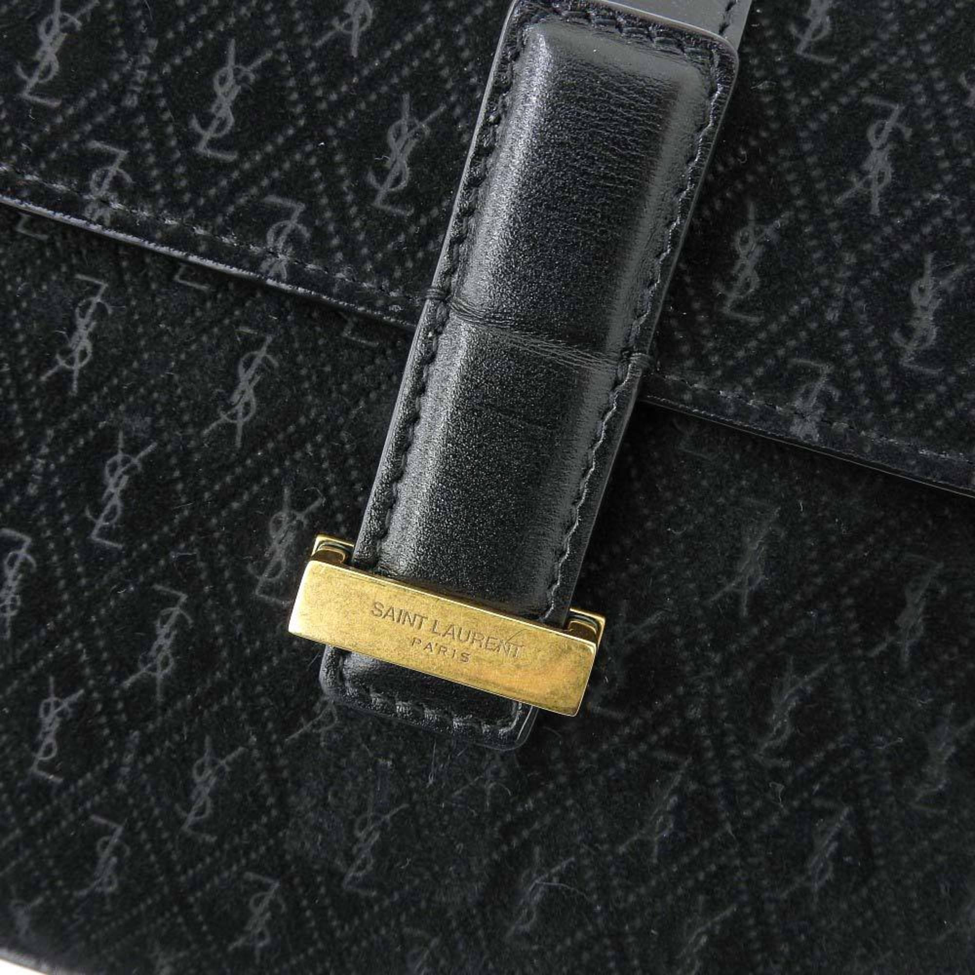 Yves Saint Laurent YSL Satchel Shoulder Bag Suede Black 568604