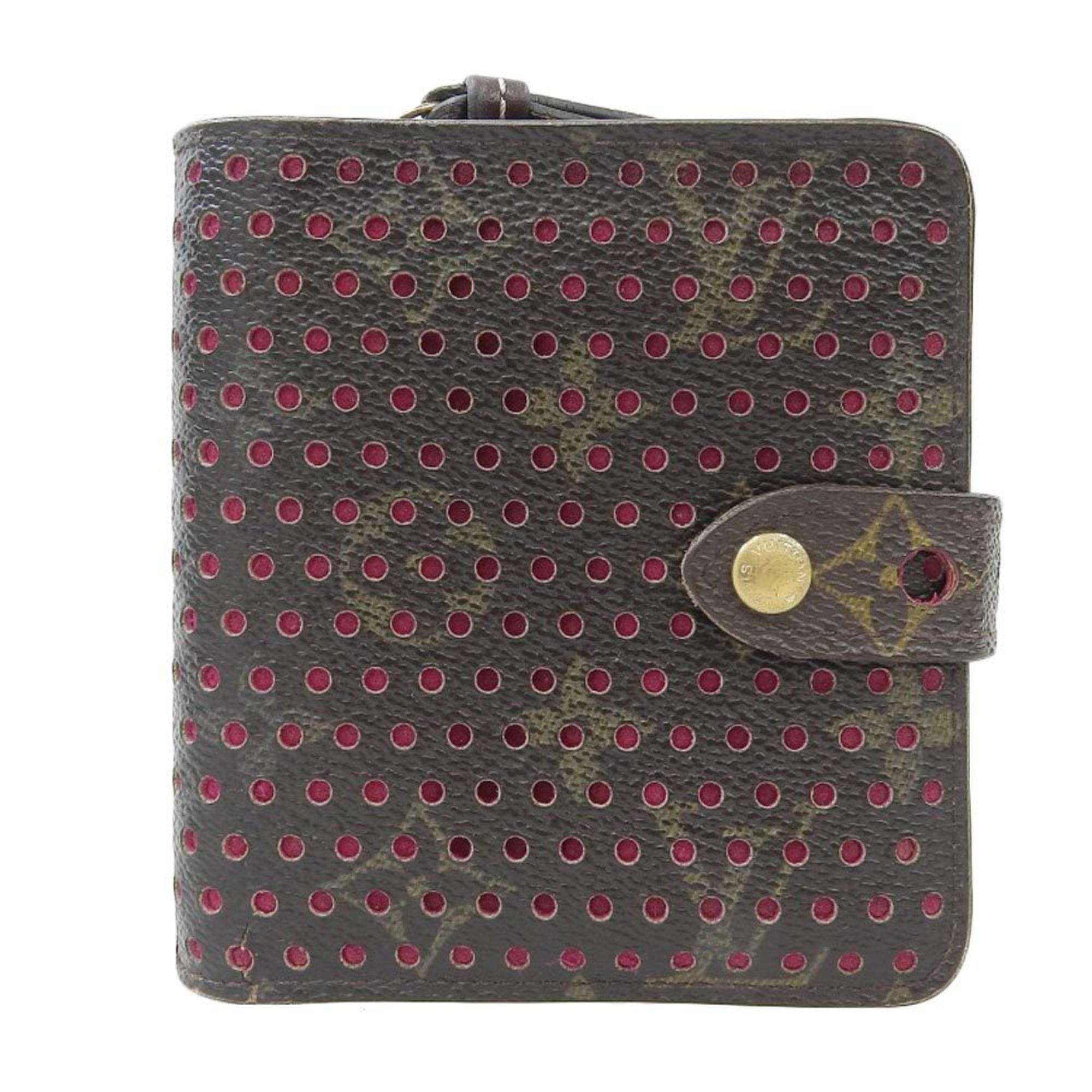 Louis Vuitton LOUIS VUITTON Monogram Perfo Compact Zip Hook / Zipper Folding Wallet Fuchsia M95188