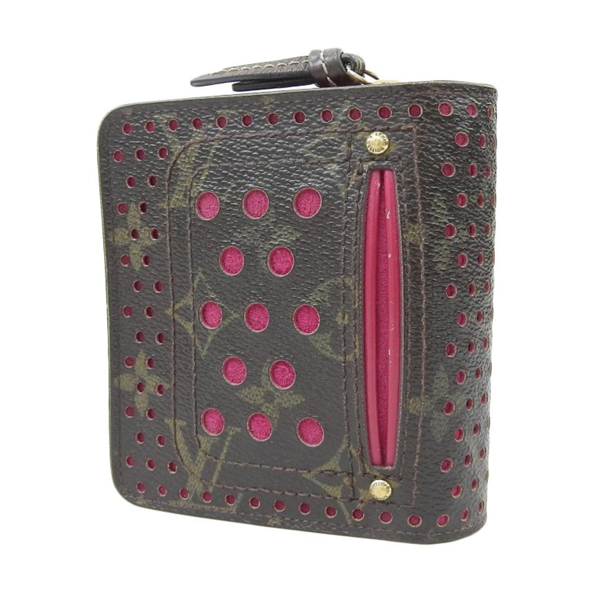 Louis Vuitton LOUIS VUITTON Monogram Perfo Compact Zip Hook / Zipper Folding Wallet Fuchsia M95188