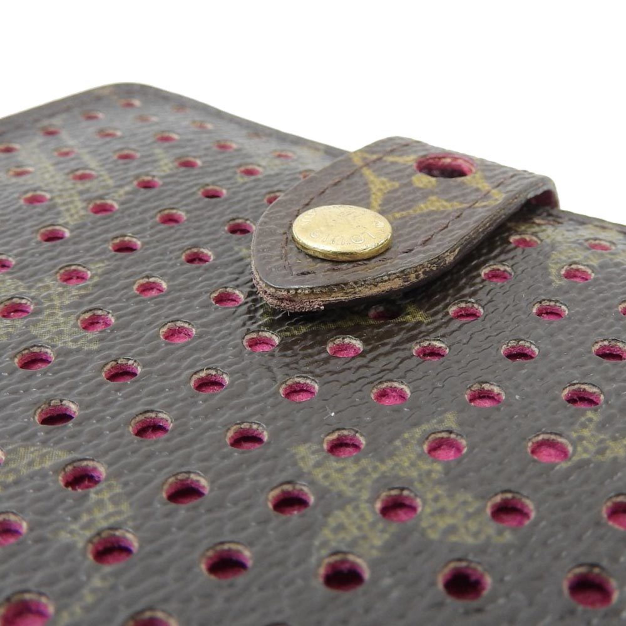 Louis Vuitton LOUIS VUITTON Monogram Perfo Compact Zip Hook / Zipper Folding Wallet Fuchsia M95188