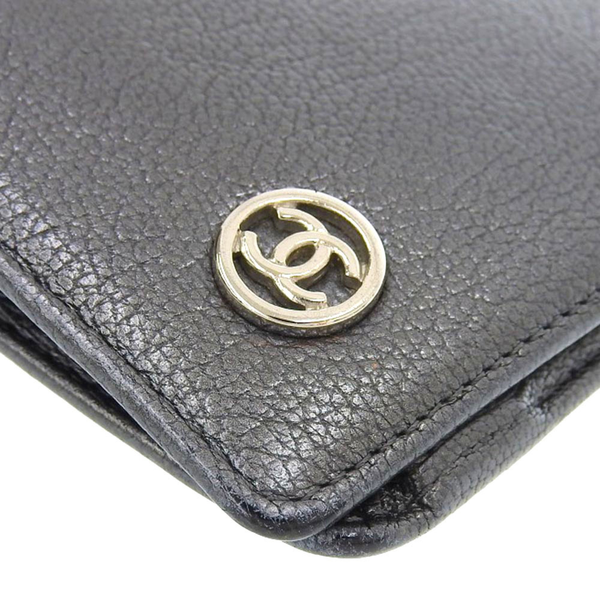 Chanel CHANEL here mark bi-fold long wallet metallic lambskin gray No. 11 with seal