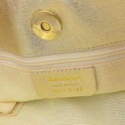 Salvatore Ferragamo Gancini Women's Canvas,Leather Shoulder Bag,Tote Bag Champagne Gold,Ivory