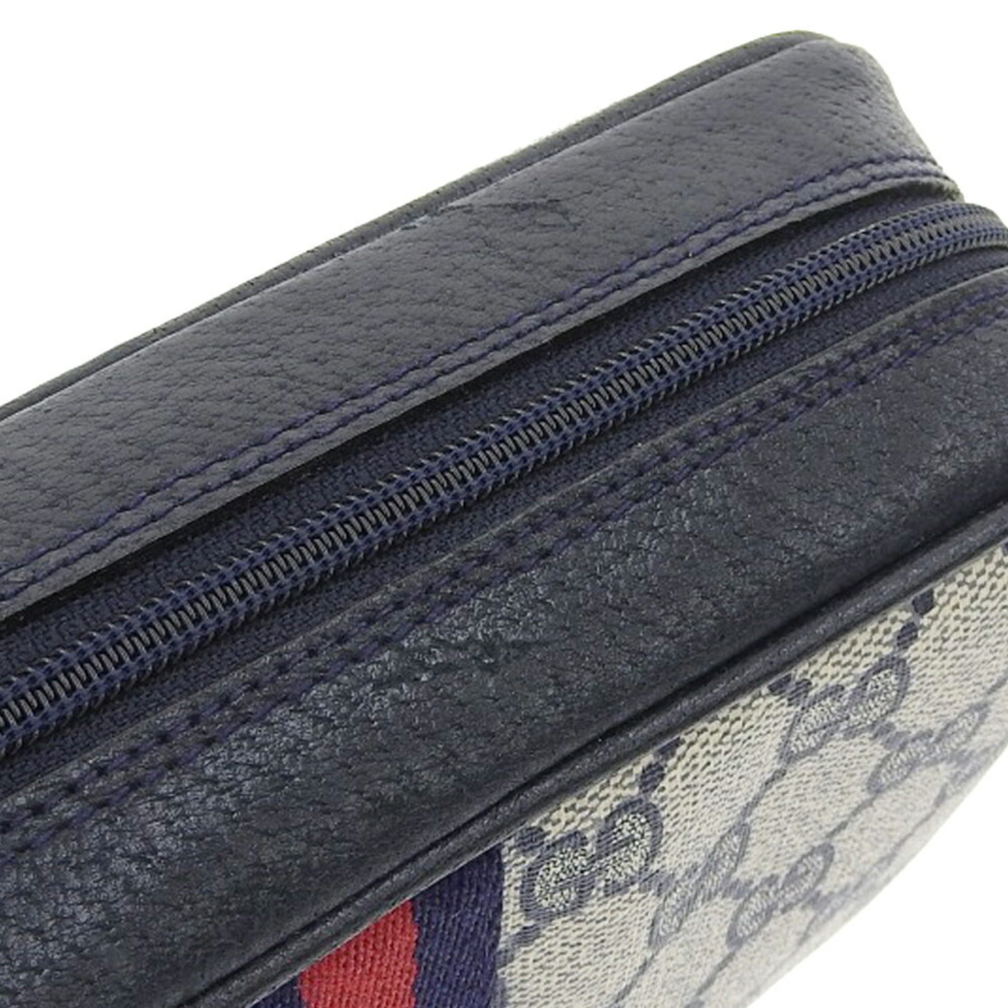 Gucci GUCCI Sherry Line Old Pouch Navy Blue 010 378