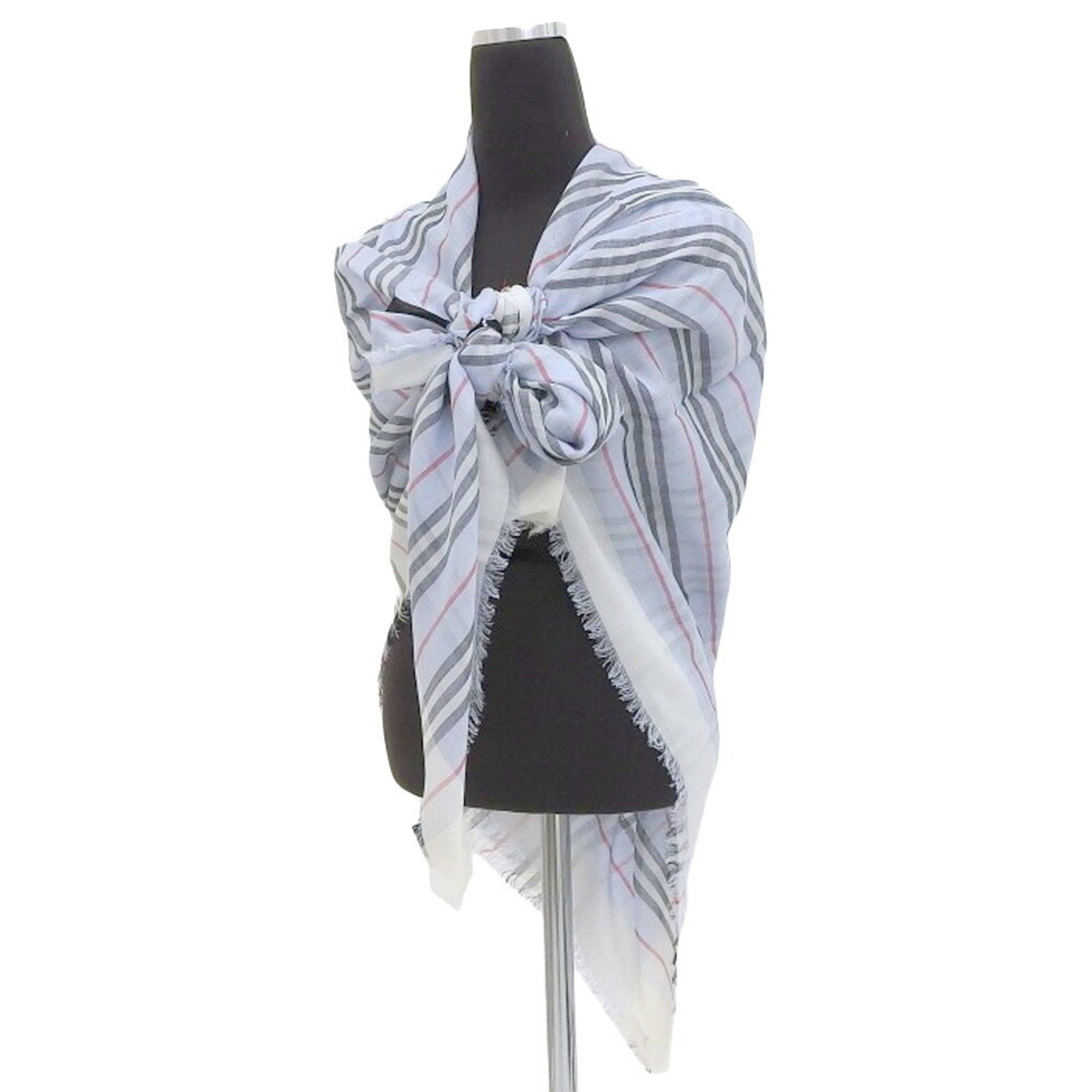 Burberry BURBERRY scarf border stripe wool silk light blue 80173691
