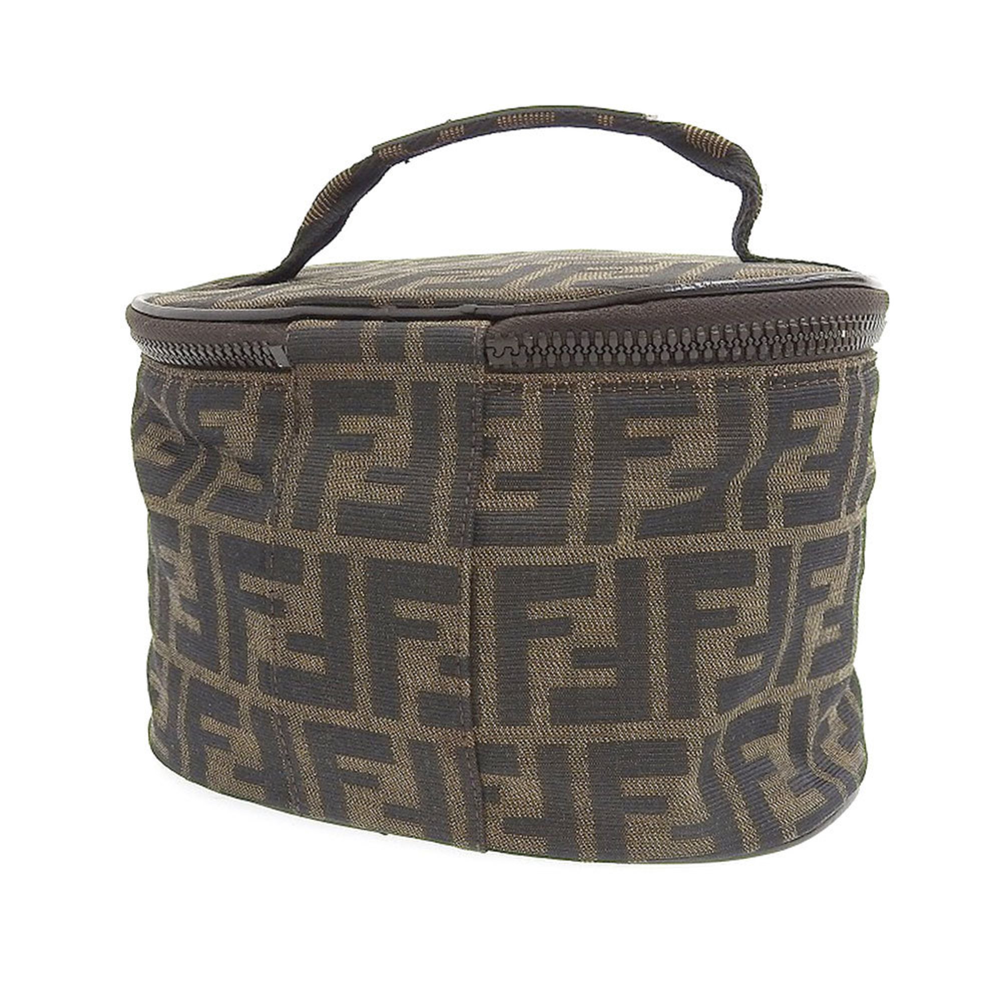 FENDI Zucca Pattern FF Vanity Bag Handbag Pouch Canvas Brown