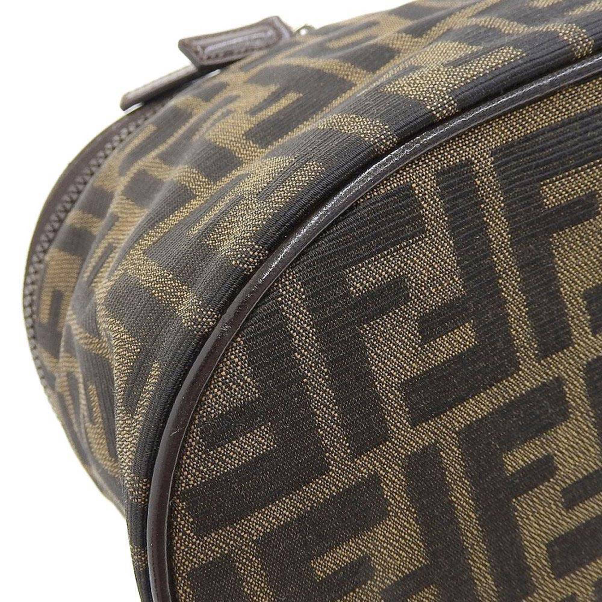 FENDI Zucca Pattern FF Vanity Bag Handbag Pouch Canvas Brown