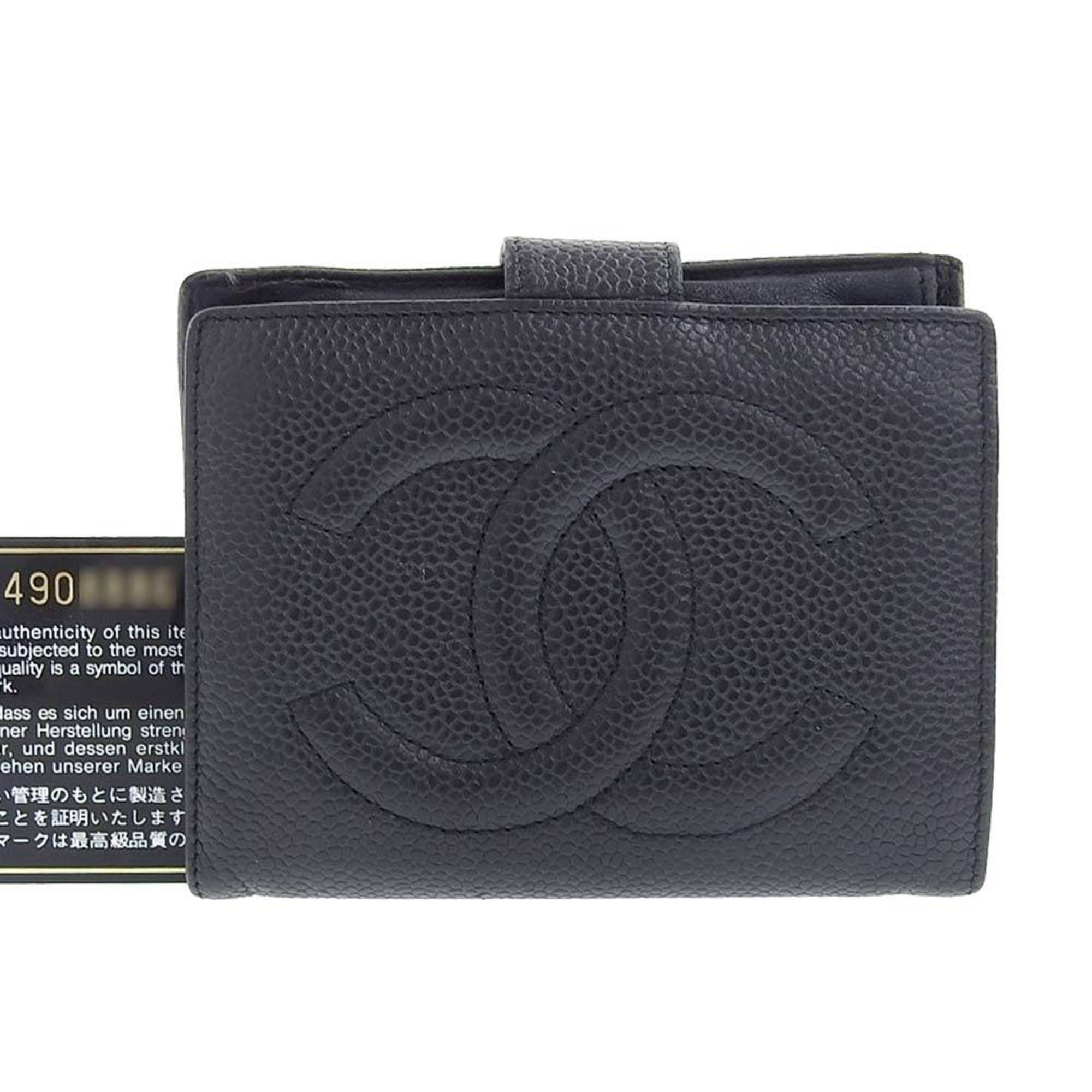 Chanel CHANEL Folding wallet with clasp hook caviar skin black seal No. 4 boutique (1998.8.15 K.T) A13497