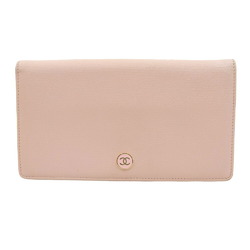 Chanel CHANEL here mark button bi-fold long wallet leather pink A20904 with seal 8th series