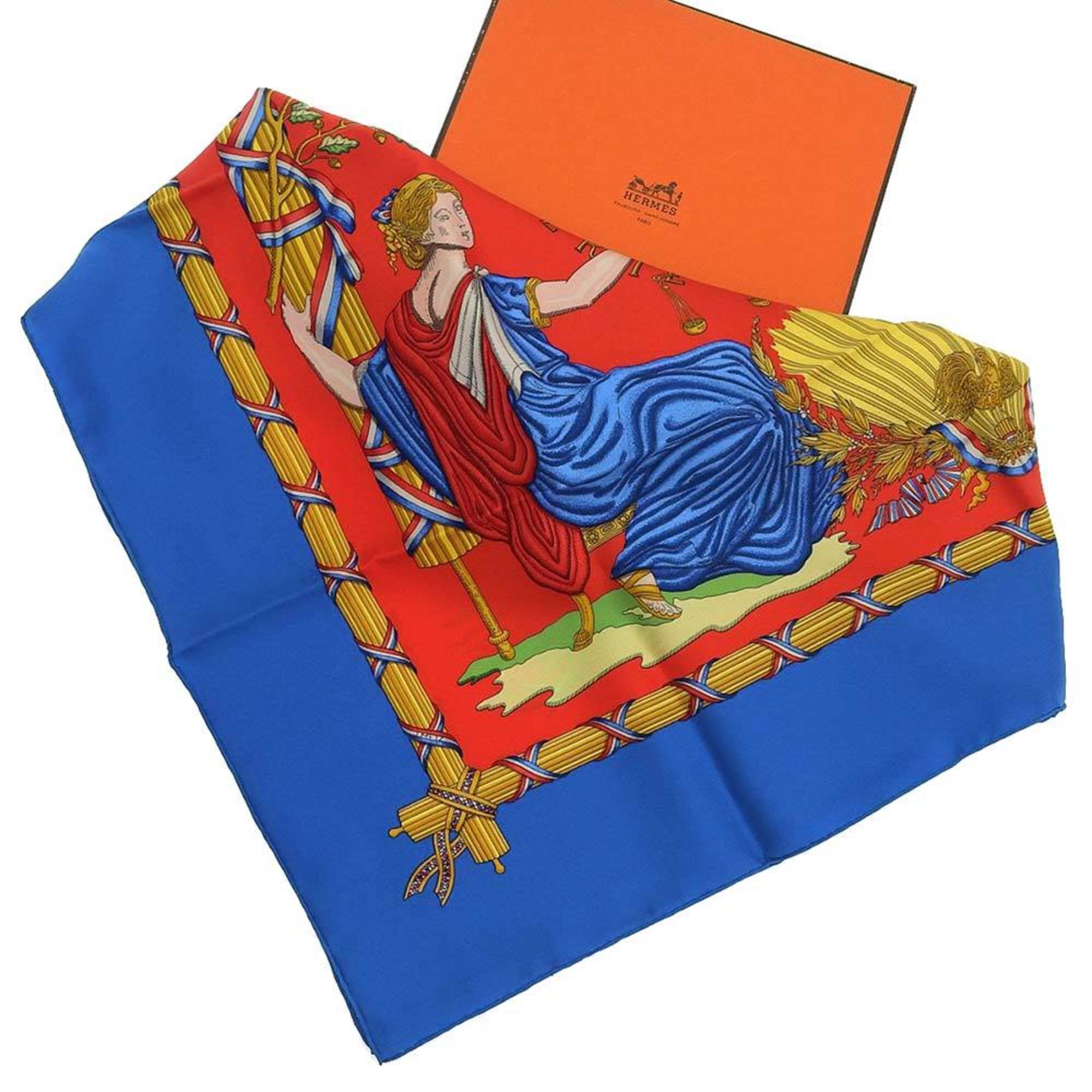Hermes Carre 90 Scarf Silk Blue Red Pattern Commemorating the French Revolution