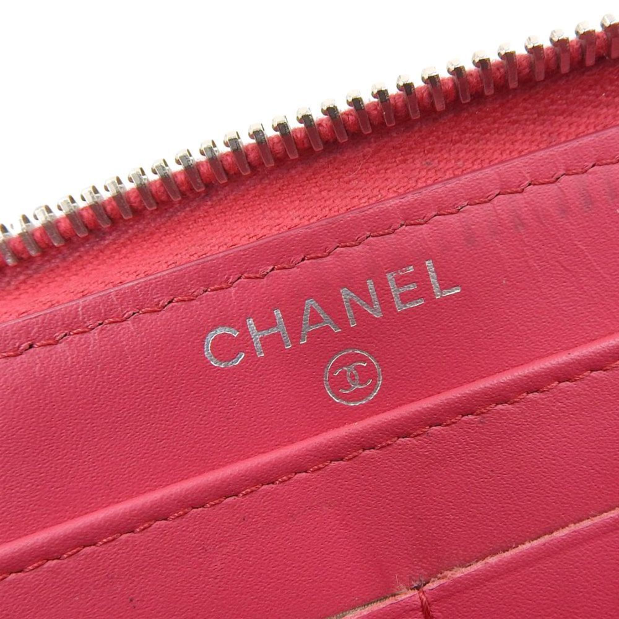 Chanel CHANEL Matrasse Double Stitch Coco Mark Logo Round Zipper Long Wallet Enamel Leather A82126 20 Series
