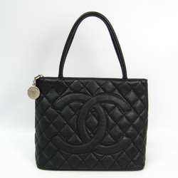 Chanel Caviar Skin A01804 Medallion Tote Leather Handbag Black