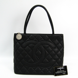 Chanel Caviar Skin A01804 Medallion Tote Leather Handbag Black