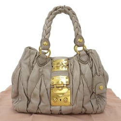 Miu MIUMIU Gather Materasse Handbag Leather Greige RN0473