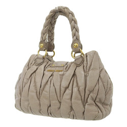 Miu MIUMIU Gather Materasse Handbag Leather Greige RN0473