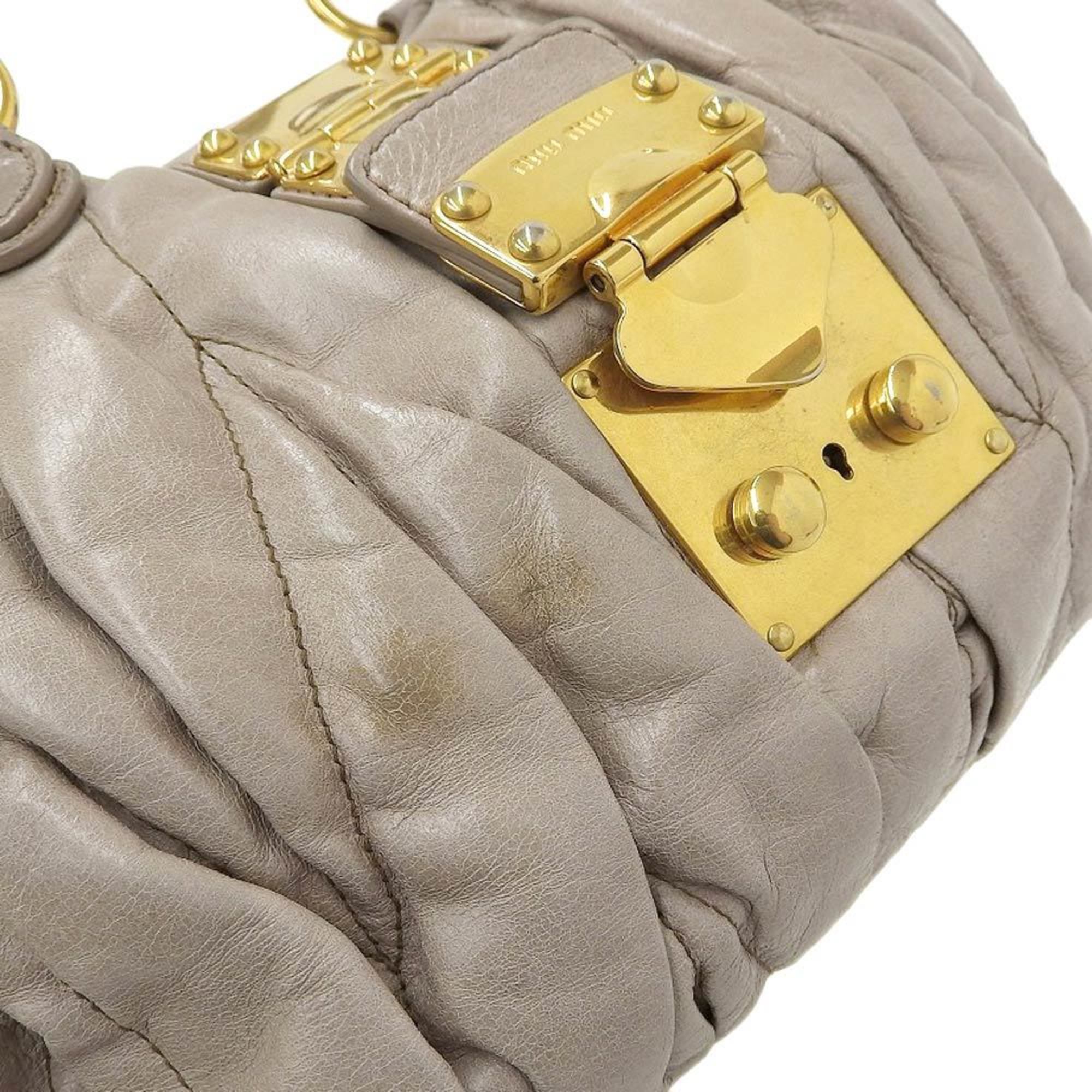 Miu MIUMIU Gather Materasse Handbag Leather Greige RN0473