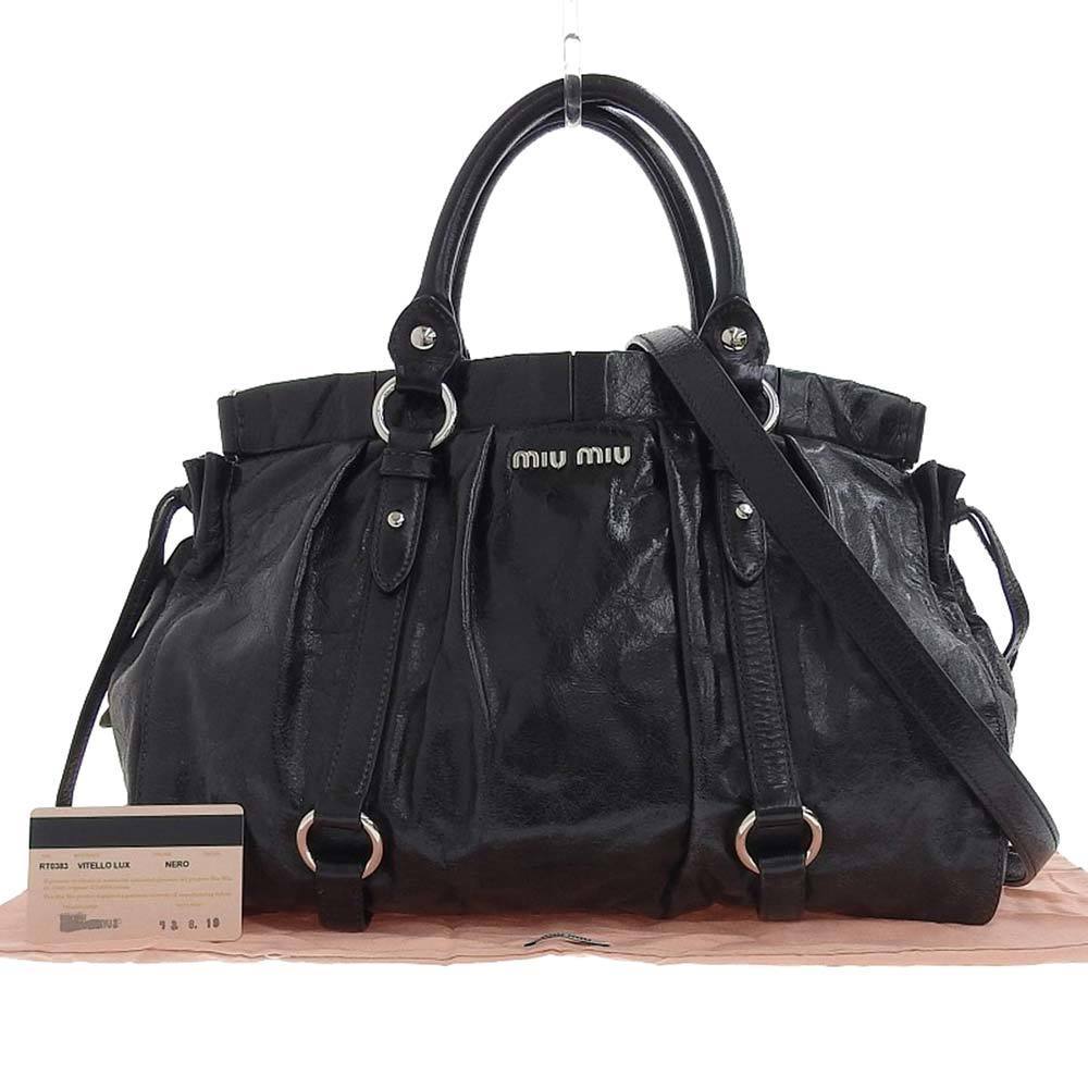Miu Miu Black Vitello Lux Patent Leather Bag