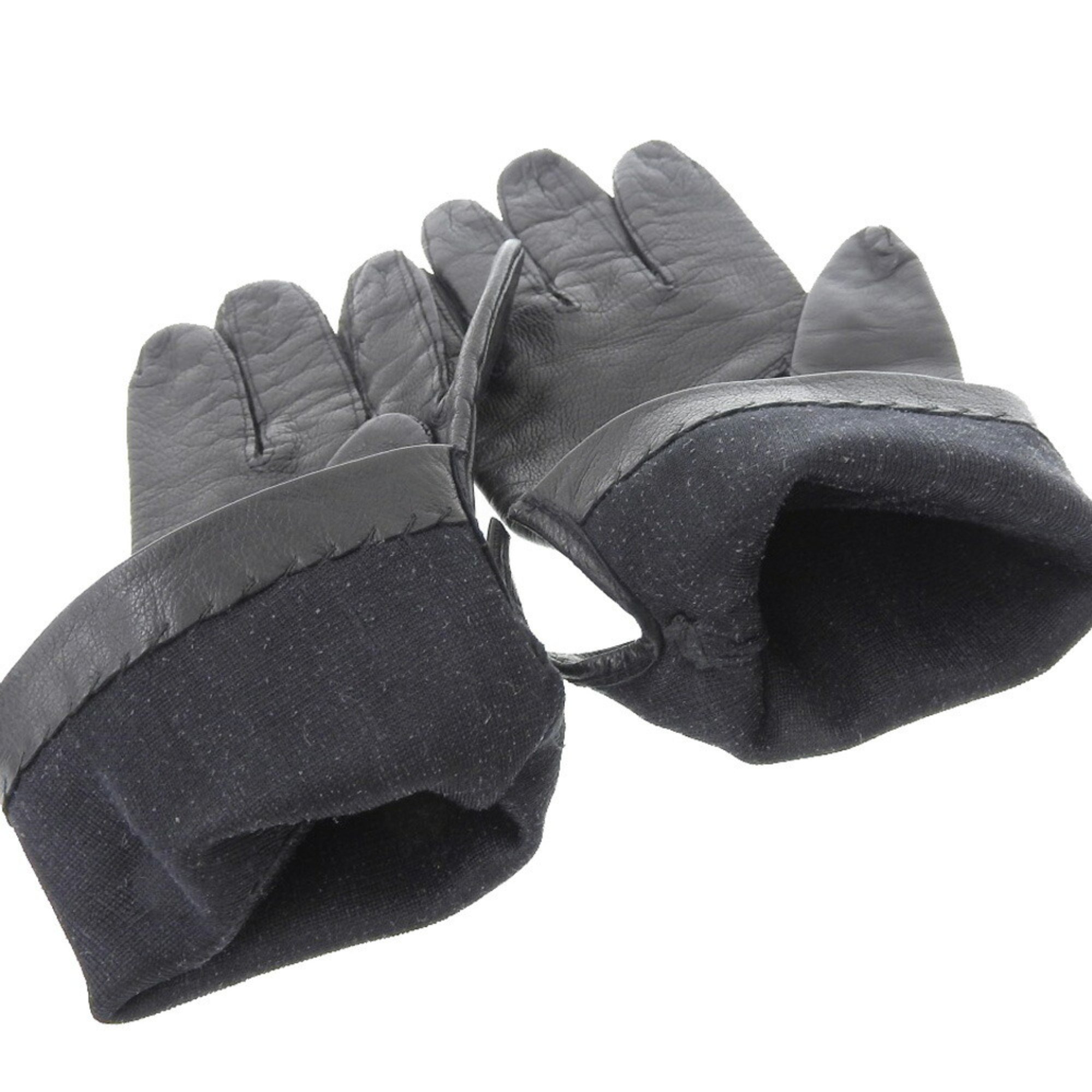 Barry BALLY ribbon gloves leather black size 7