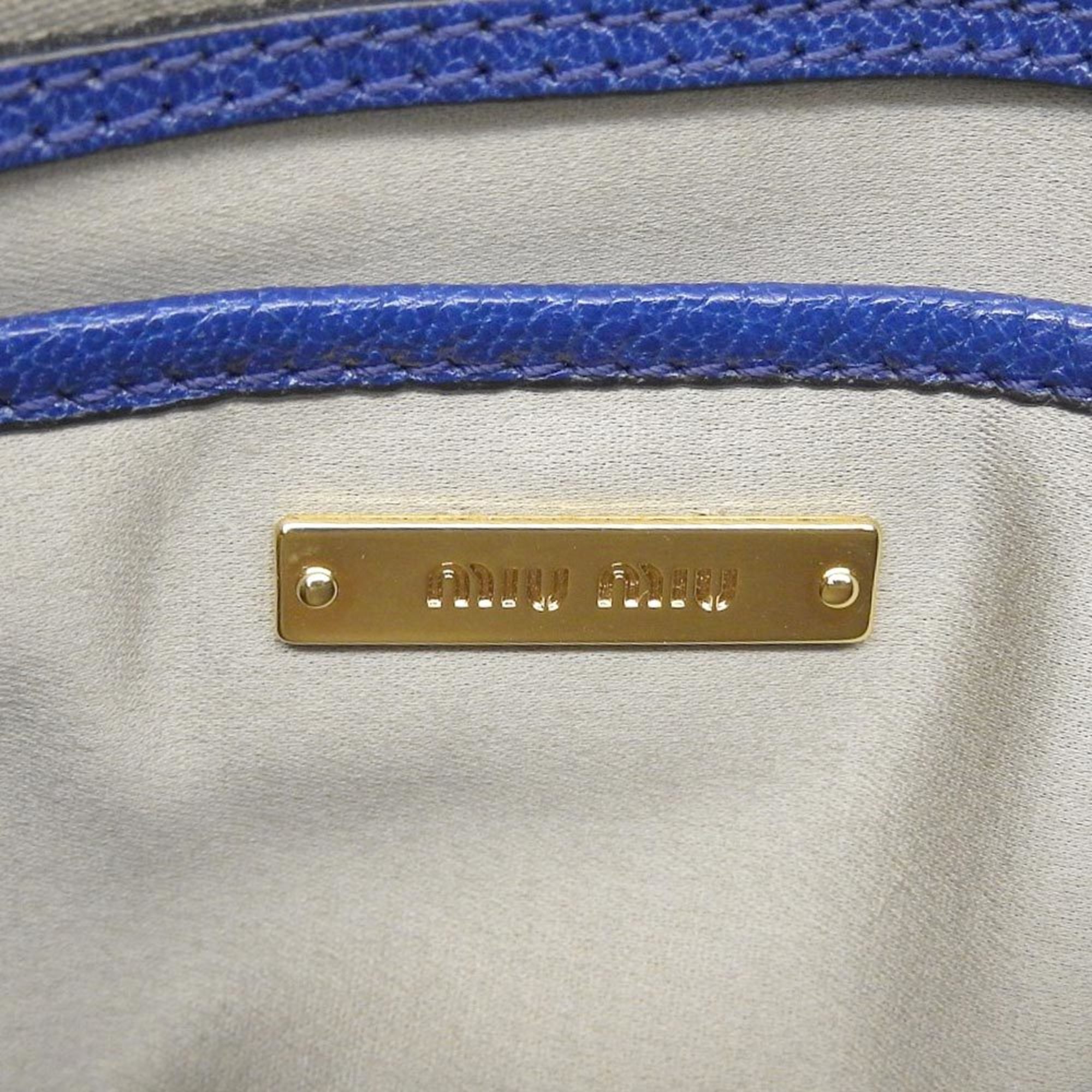 Miu MIUMIU 2WAY Madras hand shoulder bag leather blue RN0726