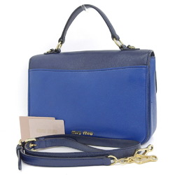 Miu MIUMIU 2WAY Madras hand shoulder bag leather blue RN0726