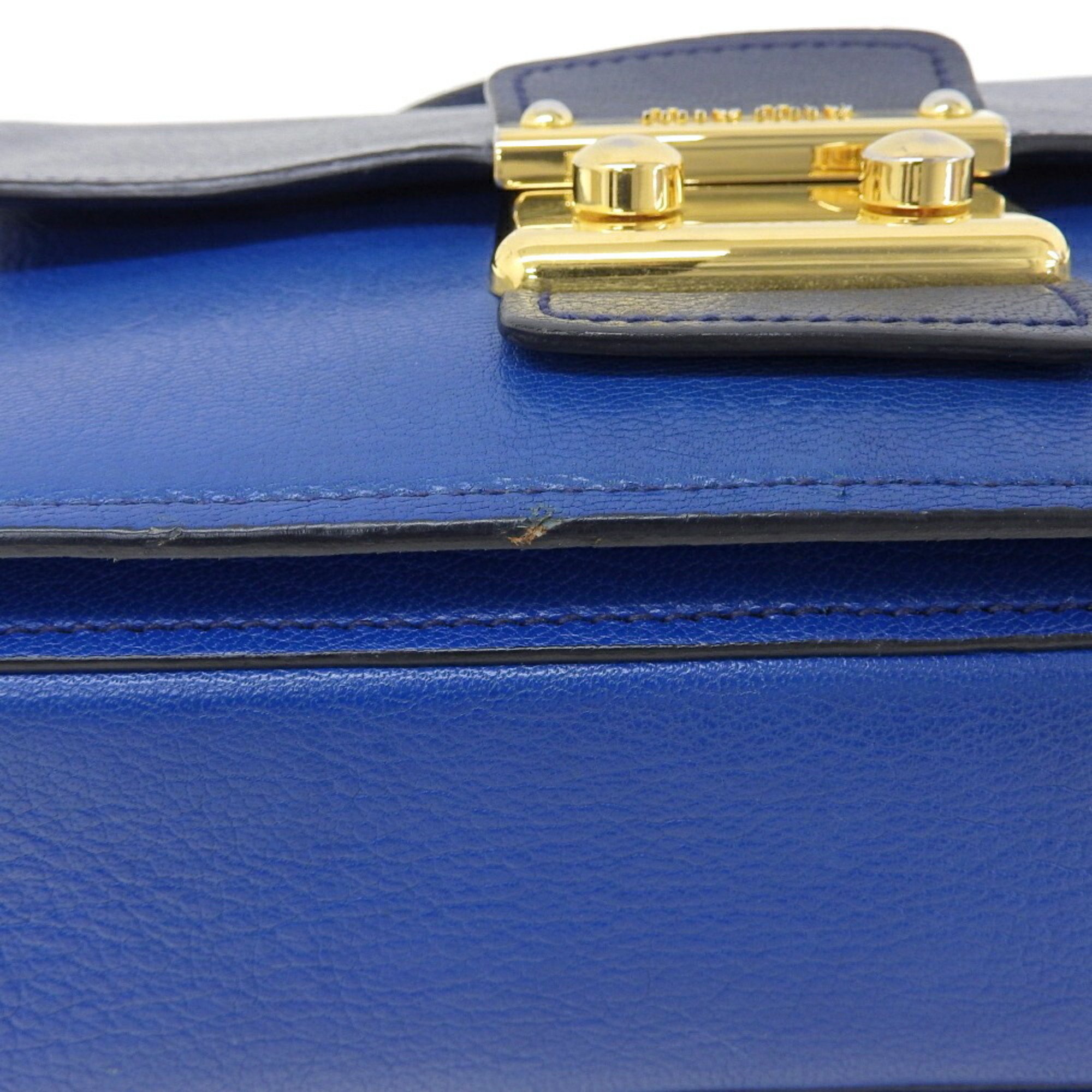 Miu MIUMIU 2WAY Madras hand shoulder bag leather blue RN0726