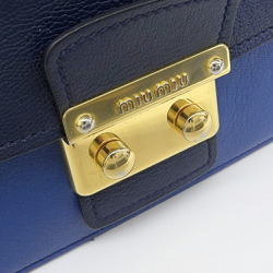 Miu MIUMIU 2WAY Madras hand shoulder bag leather blue RN0726